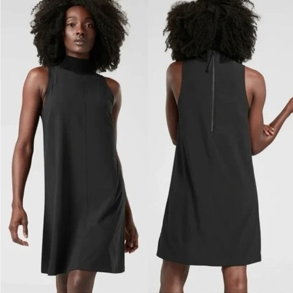 Athleta Initiative Sleeveless Dress Black Small High Neck Exposed Zipper